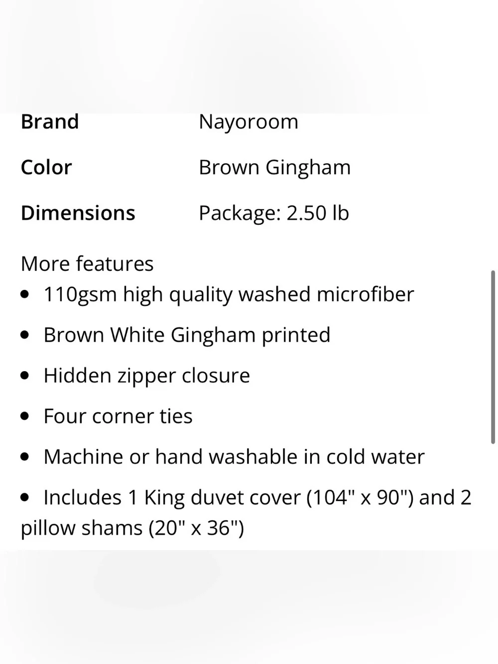 KING SIZE GINGHAM Duvet Set 3Pc 100% Brushed Microfiber- BROWN